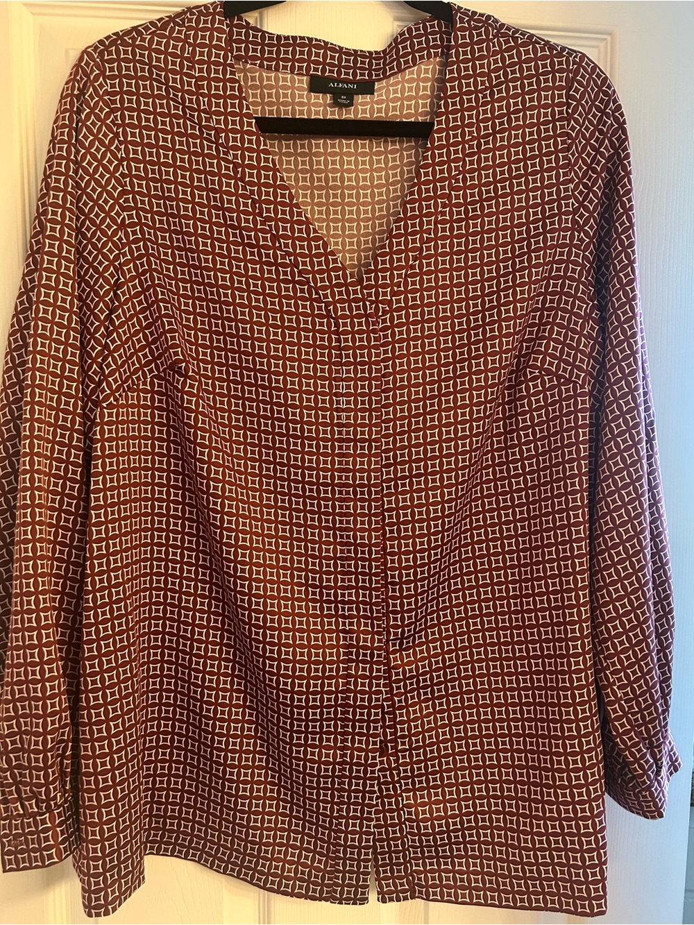 Alfani Women's Burgundy Geometric Print Button-Down Shirt